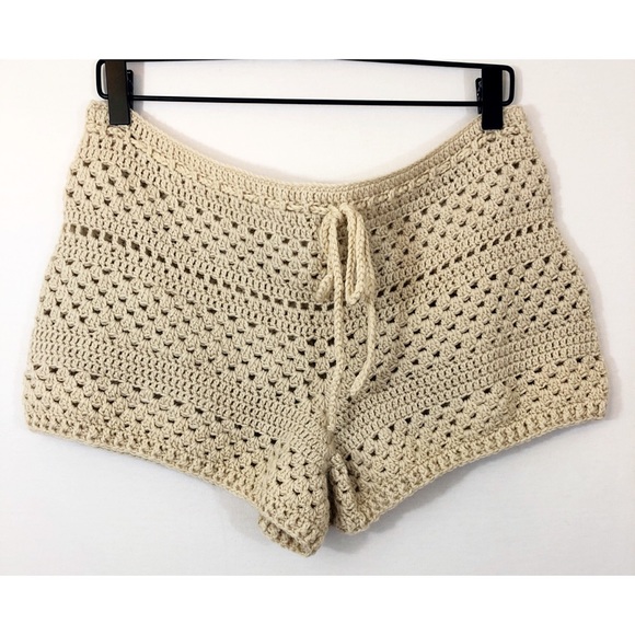 Pants - Handmade Tan Crochet Festival Shorts